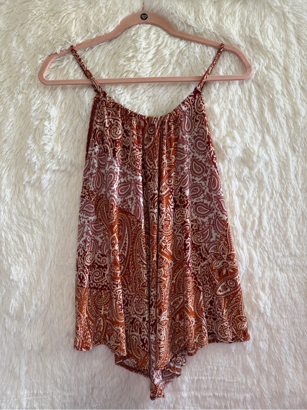 French Twist Womens Boho Paisley Print Tank Top Size XL Orange 70s Retro Flowy